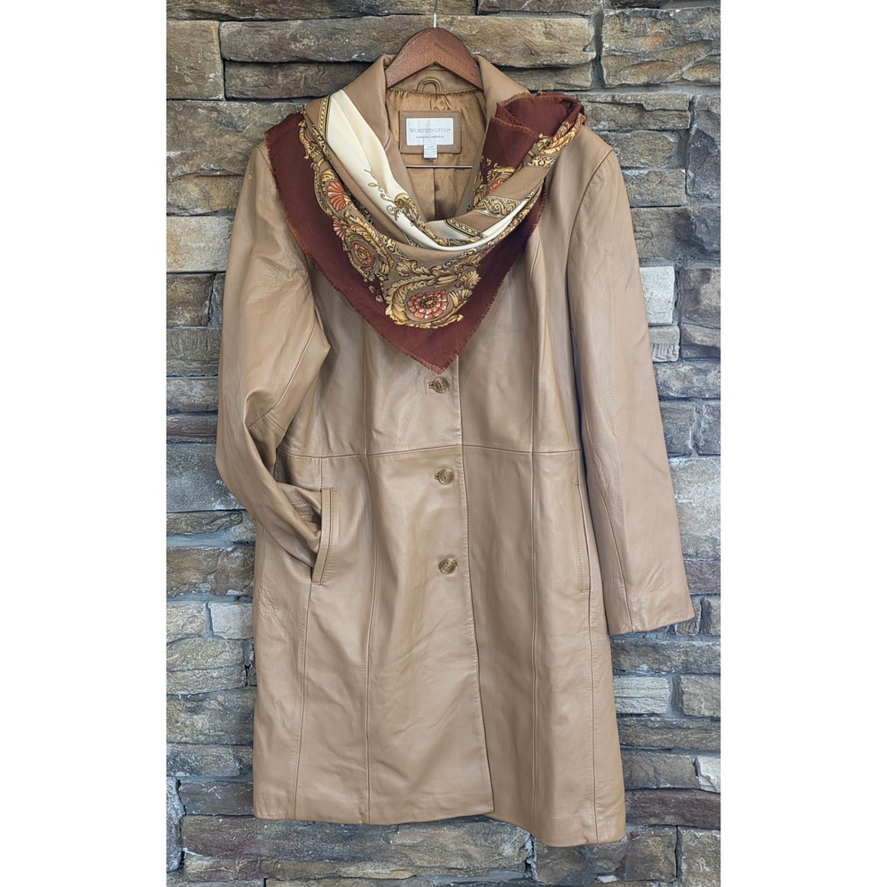 VTG Y2K BUTTERY SOFT Genuine Lambskin Mobwife Leather Trench Coat Camel   XL